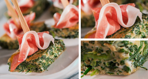 Quadrotti di frittata alla barba di frate con crudo di San Daniele