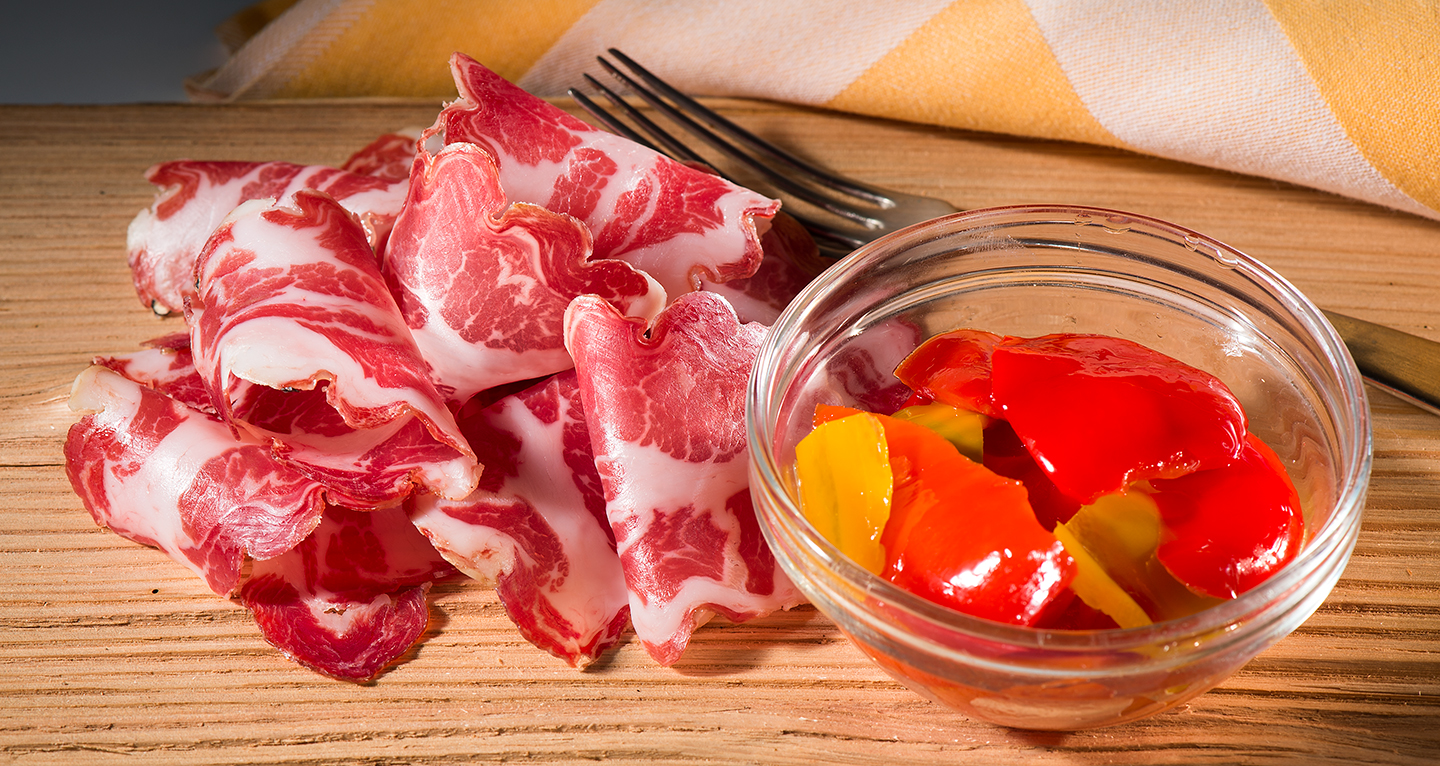 COPPA HAM WITH SWEET AND SOUR PEPPERS