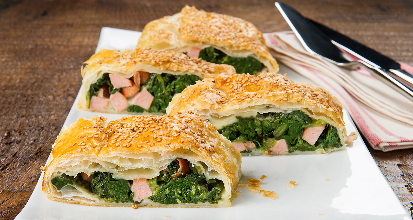 SAVOURY STRUDEL WITH FRANKFURTER AND HERBS